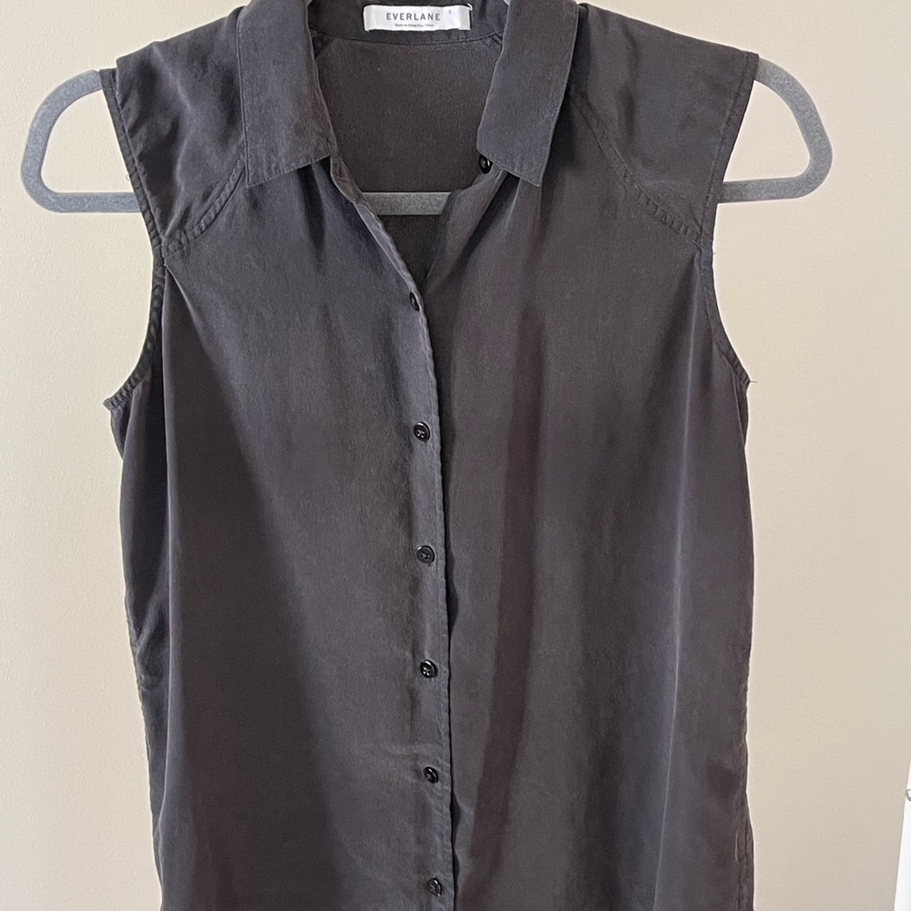 Everlane Black Silk Sleeveless Button Down Shirt with Collar S